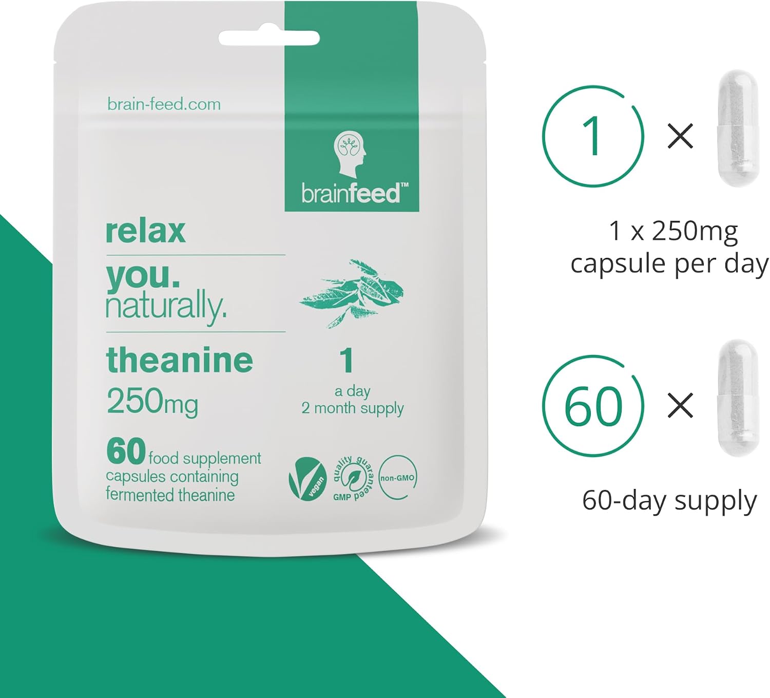 Pure L-theanine 250mg - 60 Cápsulas Veganas - Complemento Alimenticio para el Estrés y la Relajación