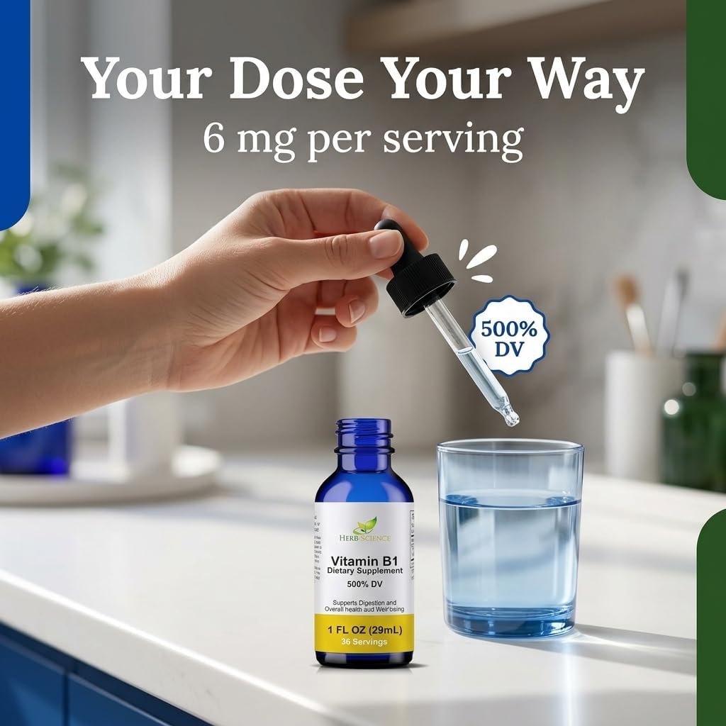 Herb-Science Vitamina B1 Líquida (Tiamina) - 6 mg por dosis, 36 dosis, 30 ml