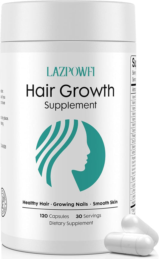 Lazpowfi Complemento para el Crecimiento del Cabello con Biotina 10000mcg, 30-en-1