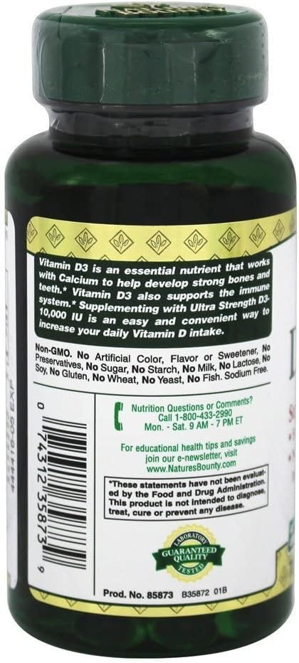 Nature's Bounty D3-10,000 IU Softgels, 72 unidades (Paquete de 2)