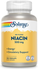 Solaray No Flush Niacin 500 mg, Vitamina B3 sin Enrojecimiento, Vegano, 100 Cápsulas