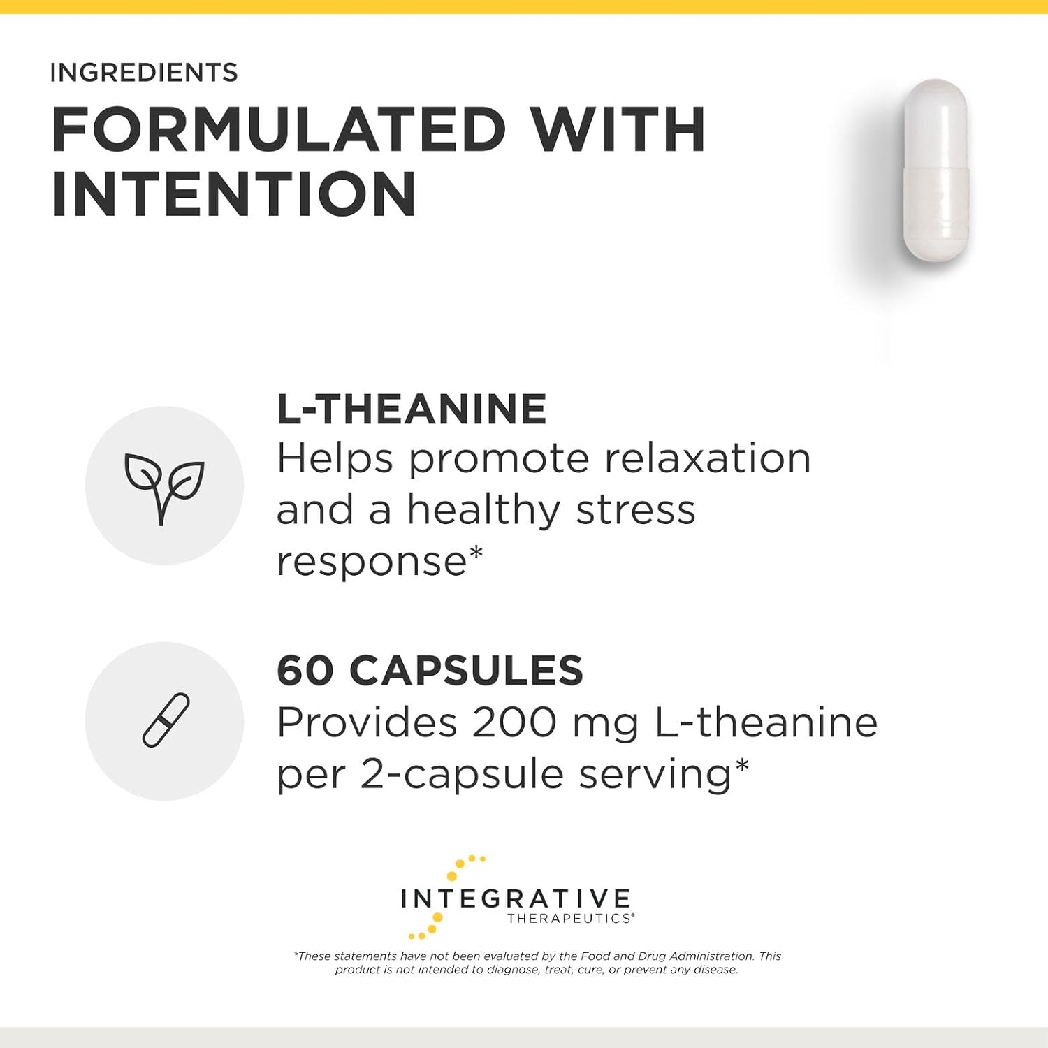 Integrative Therapeutics L-Teanina - Complemento Alimenticio de Aminoácidos para Estrés y Relajación - Vegano, Sin Gluten - 60 Cápsulas