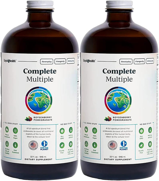 LIQUIDHEALTH Complete Multiple Multivitamínico Líquido para Adultos - 200+ Nutrientes, Apoyo Inmunológico, Energía y Salud Digestiva - Vegano, Sin Gluten - Pack de 2