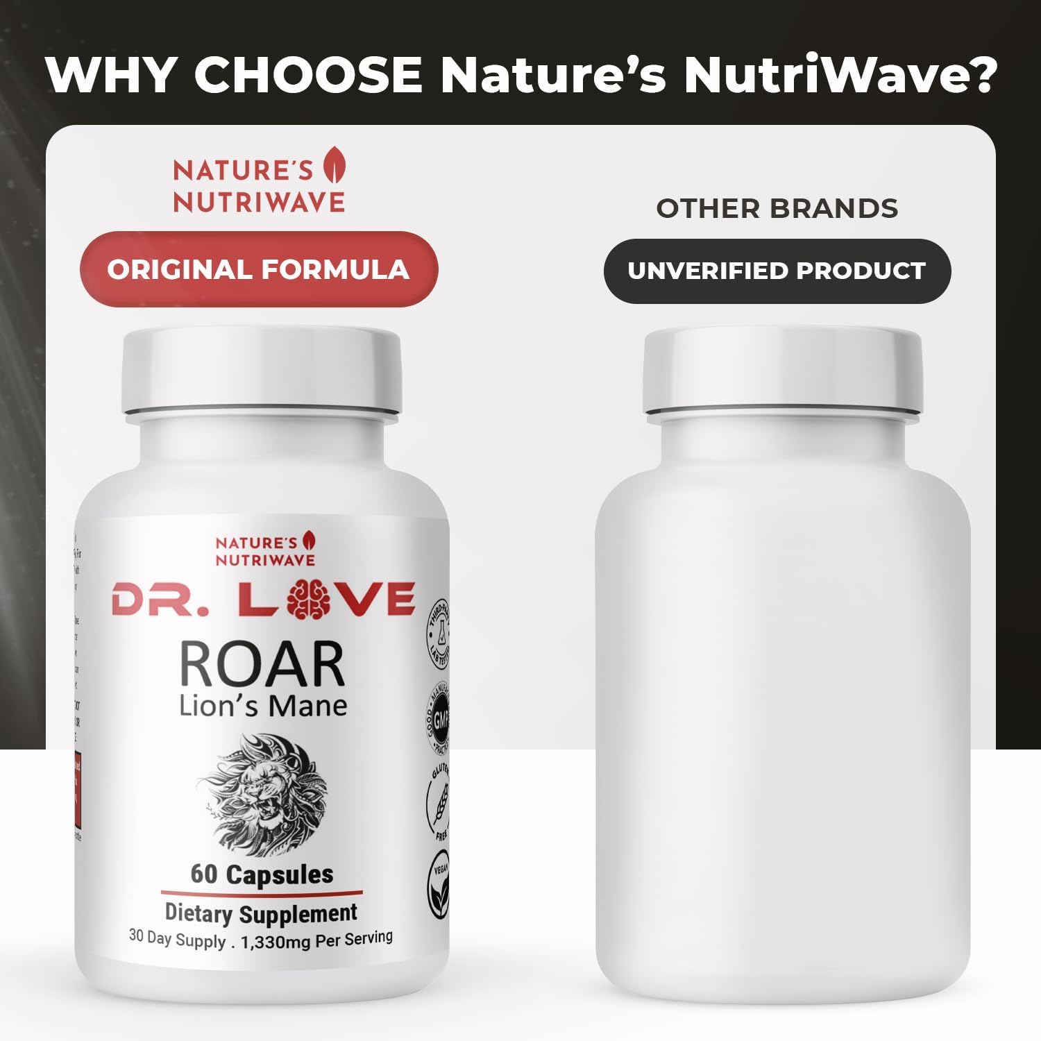 Dr. Love ROAR – Lion's Mane, Cordyceps & Reishi – 60 Cápsulas (4 Meses)