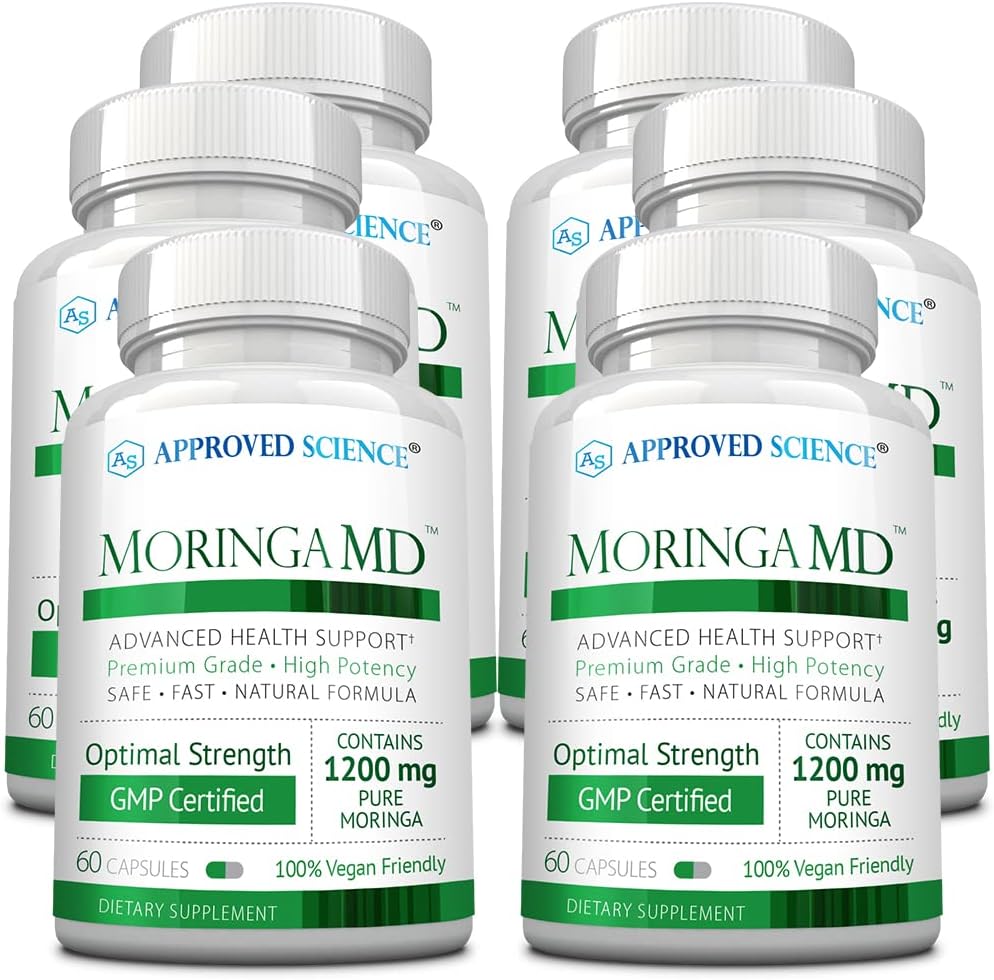Approved Science MoringaMD - Suplemento de Moringa Oleifera - 1200 mg por dosis, Extracto 4:1 - Cápsulas Veganas - No transgénico - 60 cápsulas - Pack de 3