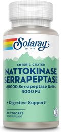 SOLARAY Nattokinase Serrapeptase - Recubrimiento Entérico - 3000 FU Nattokinasa, 30 mg Serrapeptasa - 30 Cápsulas Vegetales