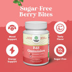 Gominolas de Vitamina B12 para Adultos - Sin Azúcar, 1000 mcg por Ración - Suplemento para Energía, Estado de Ánimo, Sistema Inmune y Nervioso - Kosher, No GMO, Sin Gluten - 60 Gominolas