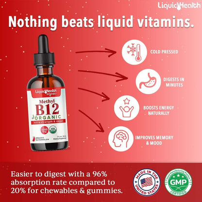 LIQUIDHEALTH Vitamina B12 Orgánica – Contribuye al metabolismo energético normal. – Image 2
