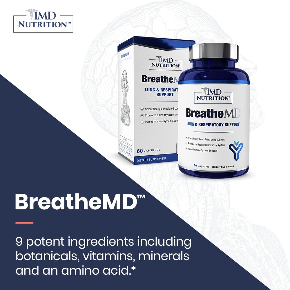 1MD Nutrition BreatheMD - Suplemento respiratorio e inmunológico con Saúco, Cromo y NAC, 60 cápsulas