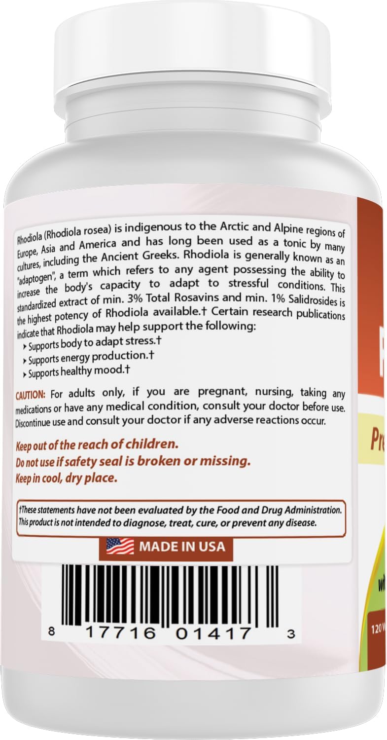 Rhodiola Rosea con Bioperine 1000mg - 120 Cápsulas Veggie