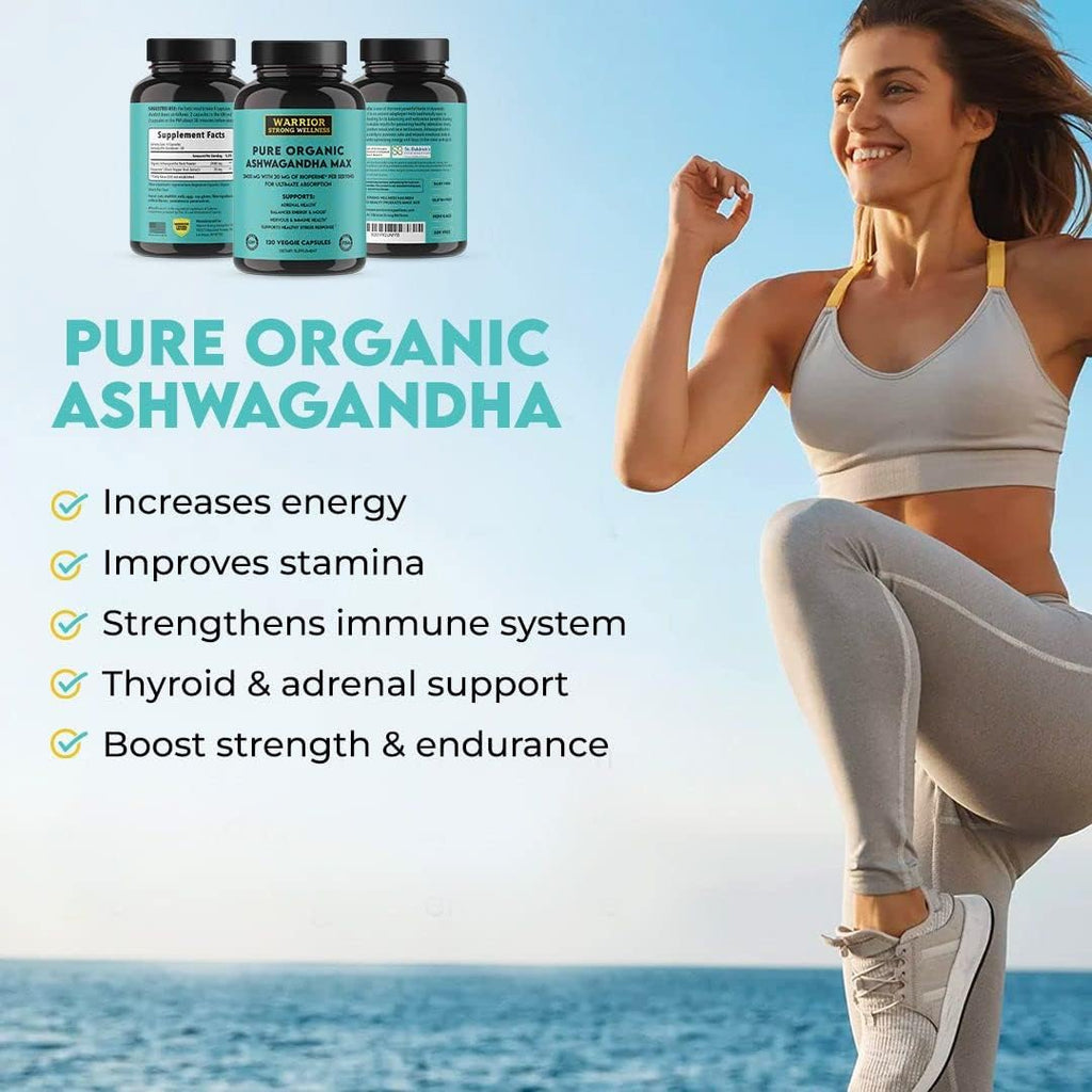 Pure Organic Ashwagandha Capsules with Bioperine - 2400 mg - 120 Cápsulas