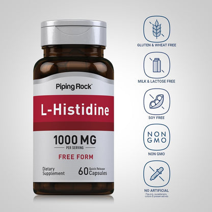 Piping Rock L-Histidina 1000 mg | 60 Cápsulas | Suplemento de Aminoácido Esencial Sin OGM y Sin Gluten – Image 3