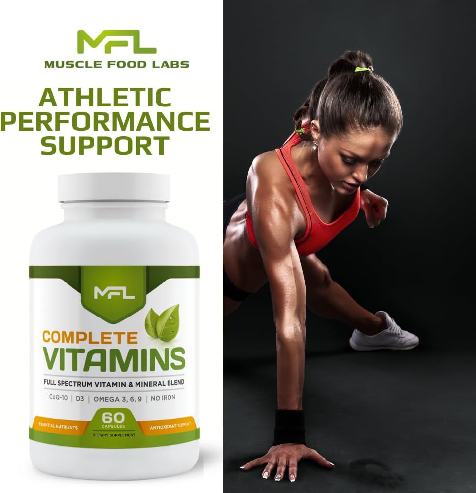 Complete Vitamins | Multivitamínico con Omega 3.6.9, CoQ-10 y Vitamina D3 | Sin Hierro | 60 Cápsulas