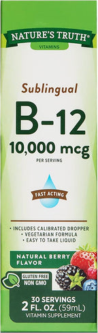 Nature's Truth Sublingual B-12 10,000 mcg Natural Berry Flavor Liquid - 2 oz, Pack of 2