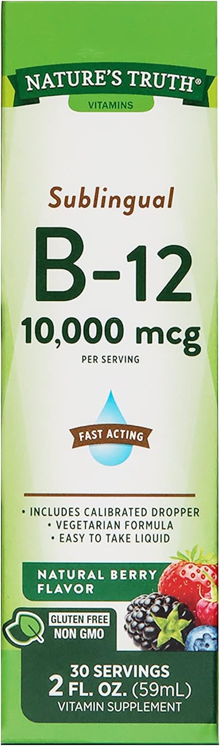 Nature's Truth Sublingual B-12 10,000 mcg Natural Berry Flavor Liquid - 2 oz, Pack of 2