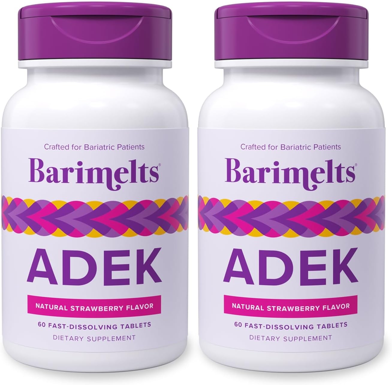 Barimelts ADEK - 60 comprimidos de disolución rápida (2 meses) - Vitaminas bariátricas para mujeres con vitamina A, D, E y K, sabor natural a fresa