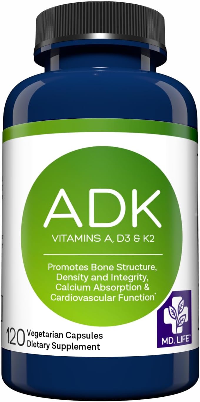 MD.LIFE Suplemento ADK – Complejo de Vitaminas A, D3 y K2 – 90 Cápsulas – Alta Potencia