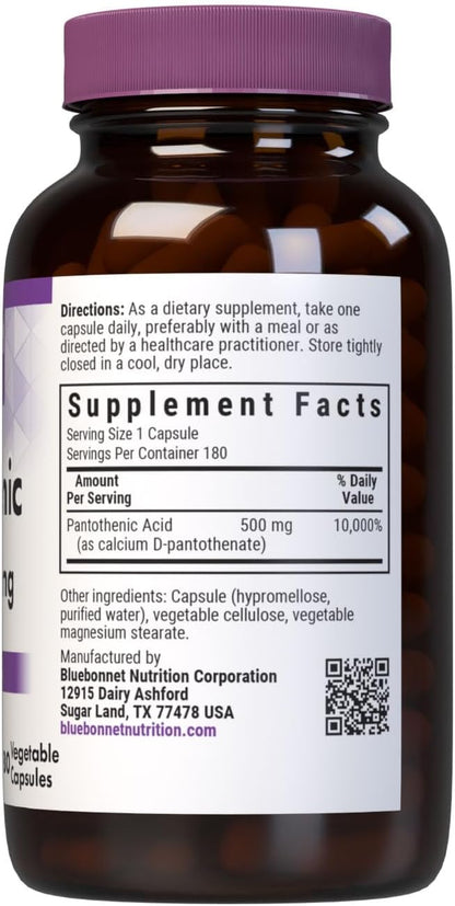 Bluebonnet Ácido Pantoténico 500 mg, 180 – Apoya la producción de energía celular. – Image 2