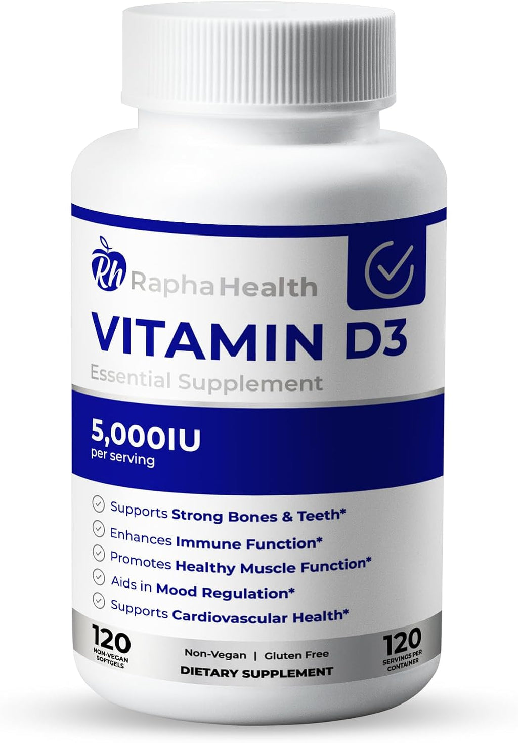 Vitamina D3 5000 UI | Apoyo Inmunitario, Óseo y Muscular | 120 Cápsulas Blandas - 4 Meses