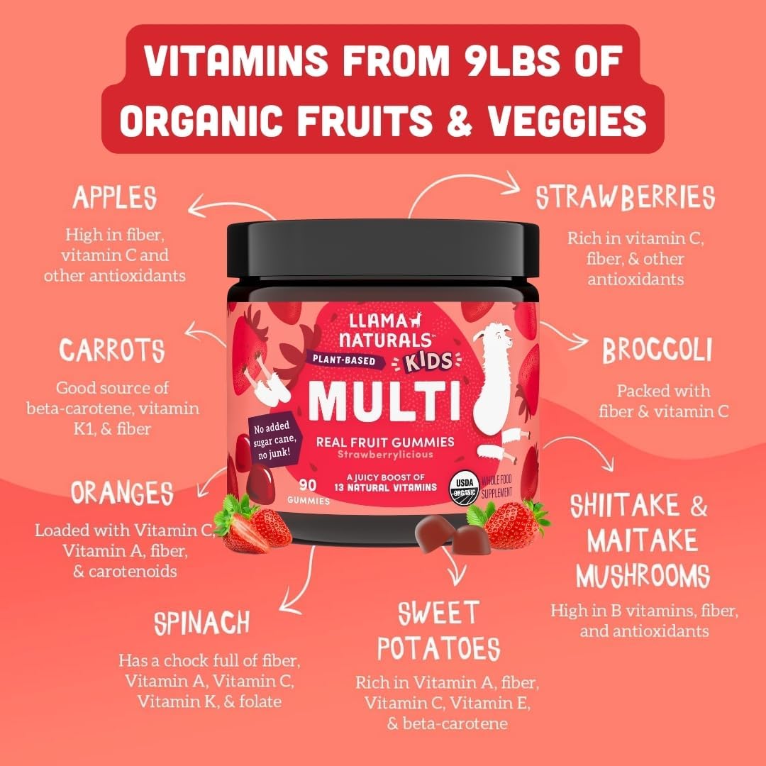 Llama Naturals Gomitas Multivitamínicas para Niños - Fresa, 180 uds