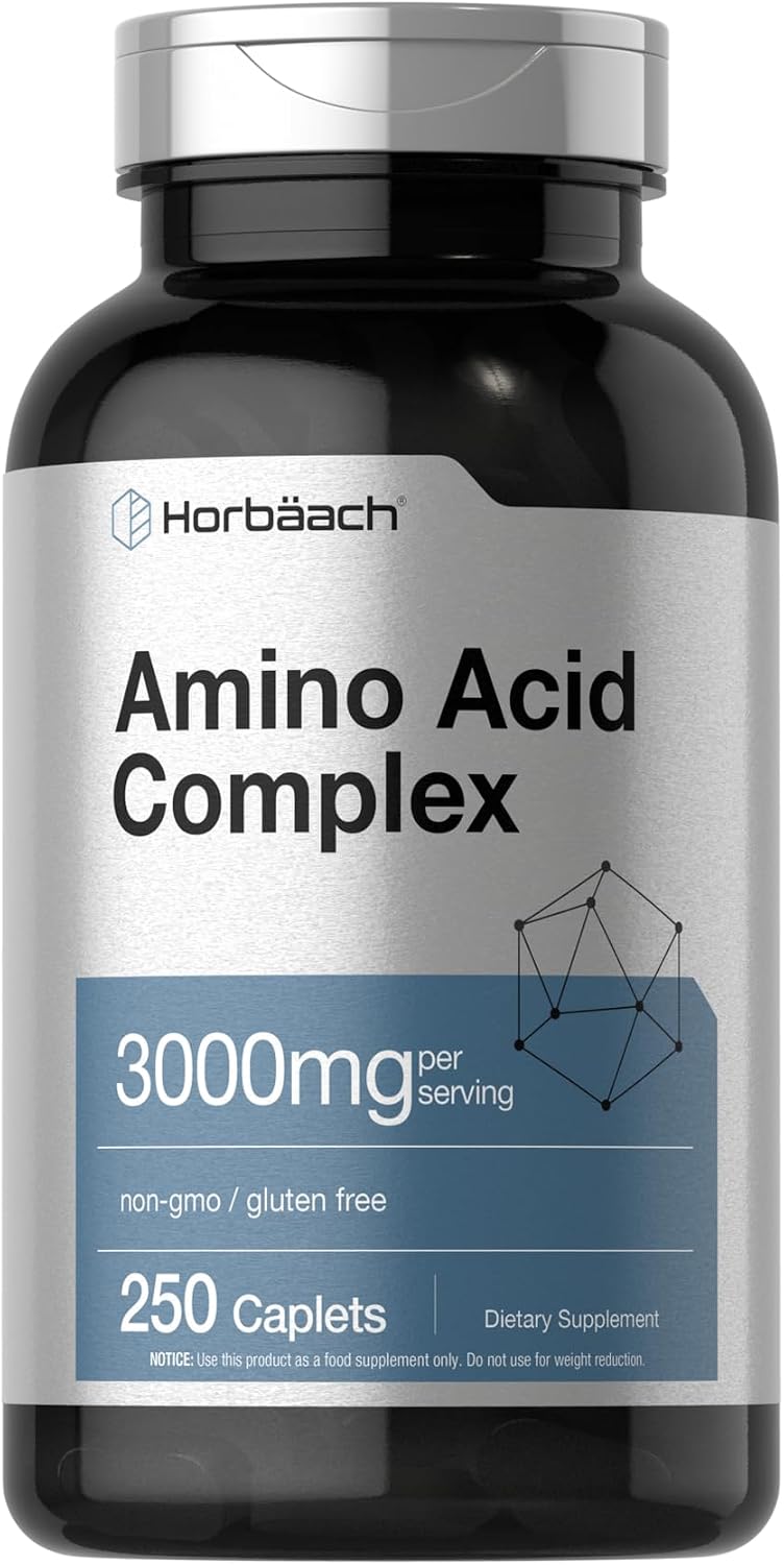 Horbäach Complejo de Aminoácidos 3000mg | 250 Caplets | Sin Gluten, No-GMO