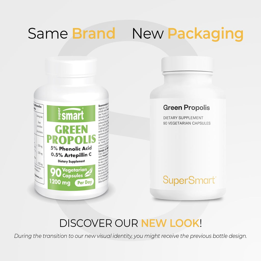 Supersmart Propóleo Verde 1200 mg - Extracto Patentado Green Art - 90 Cápsulas Vegetales