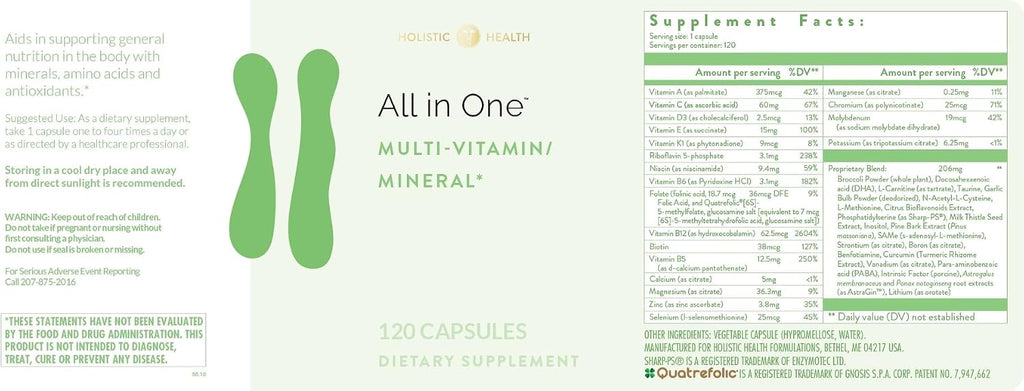 Holistic Health All in ONE Multi Vitamina y Mineral - 120 Cápsulas