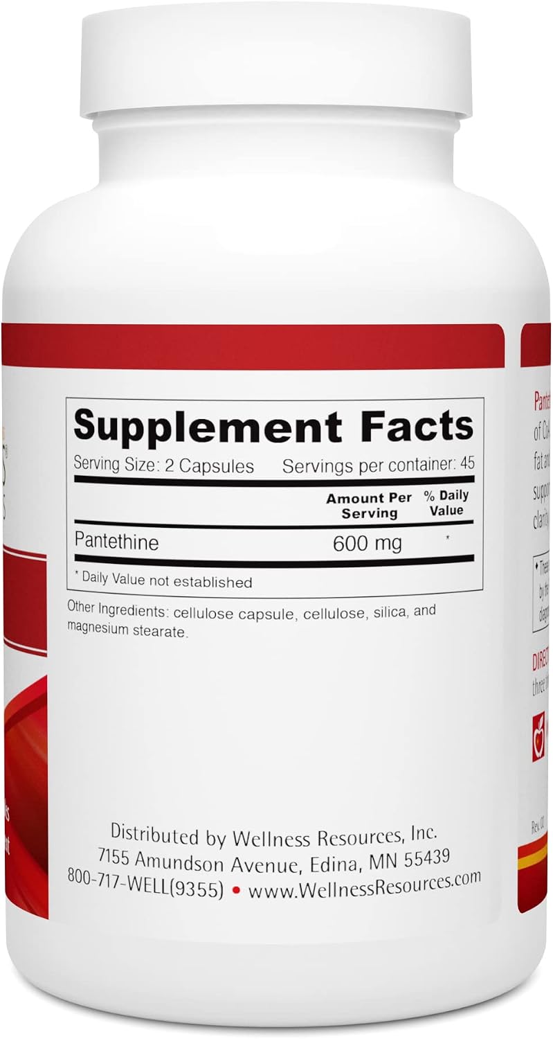 Pantetina - Vitamina B5 Activa (300mg, 90 Cápsulas) - Wellness Resources