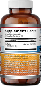 Amazing Formulas Riboflavina (Vitamina B2) Suplemento | 400 mg | 60 Cápsulas | Sin OGM | Sin Gluten