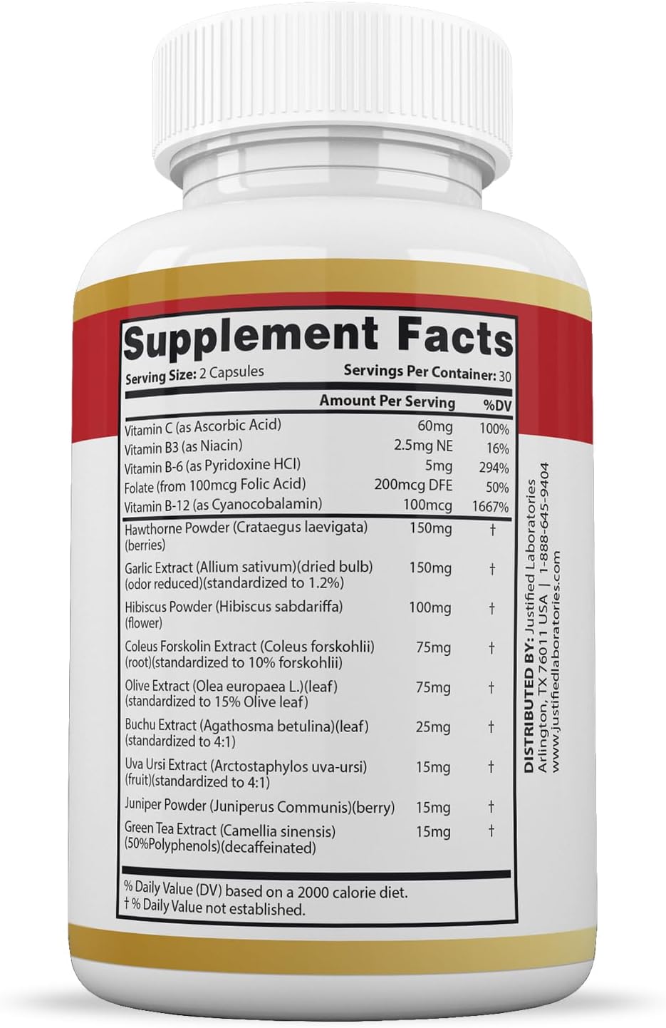 Justified Laboratories Blood Balance - 120 Cápsulas (2 Envases) - Fórmula Avanzada con Espino Blanco, Vitaminas y Hierbas