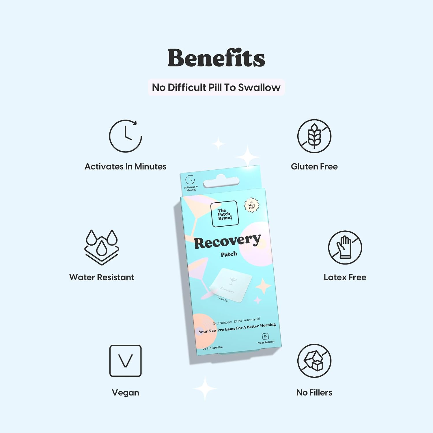 The Patch Brand Parches de Recuperación | Apoyo para la Mañana Siguiente con Vitamina B1, DHM, Glutatión | Imprescindibles para Fiestas y Viajes | Parches Resistentes al Agua de Larga Duración