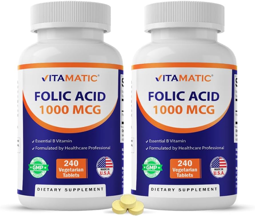 Ácido Fólico 1000 mcg (1 mg) - 240 Comprimidos Vegetarianos - Vitamatic