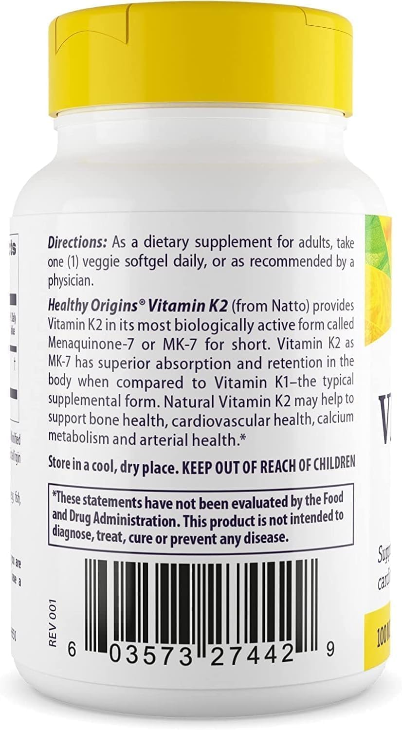 Healthy Origins Vitamina K2 100 mcg (MK-7) - 60 Cápsulas Vegetales