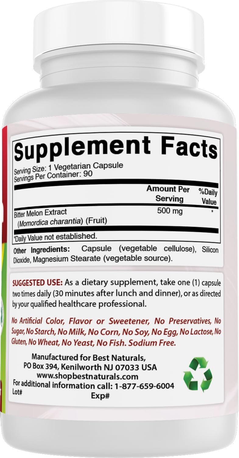 Best Naturals Bitter Melon 500 mg - 270 Cápsulas Veganas (Pack de 3 x 90)