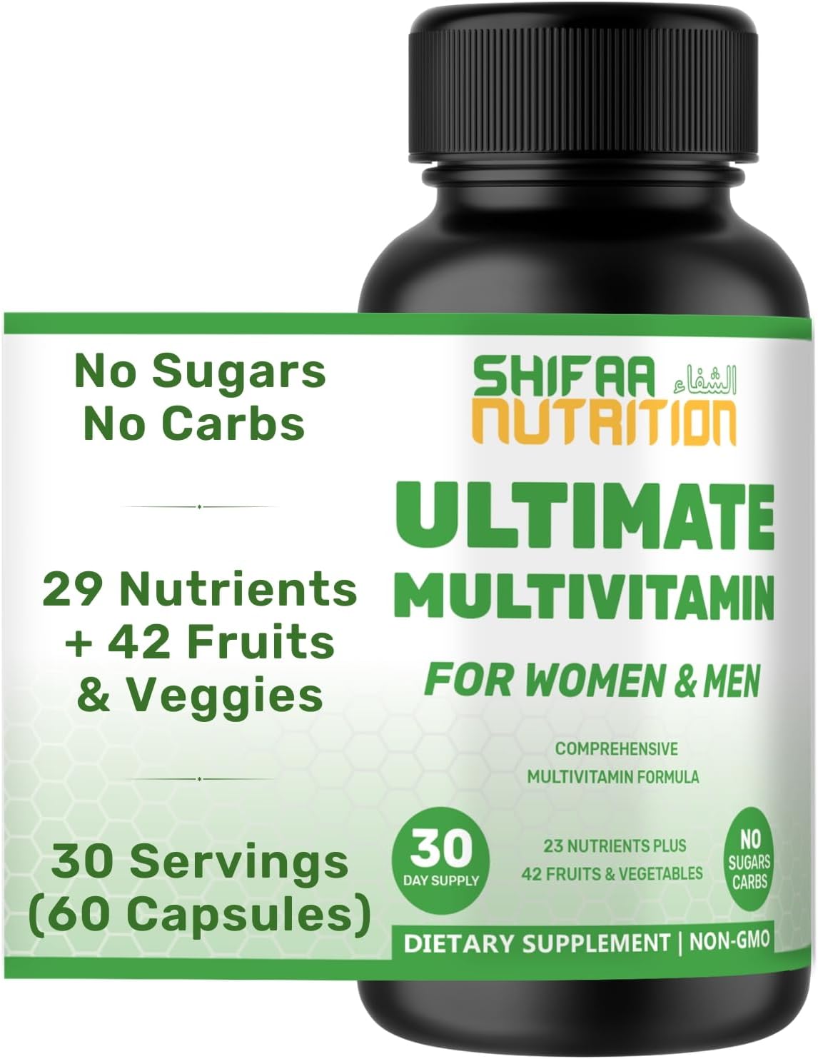 SHIFAA NUTRITION Multivitamínico Halal para Mujeres, Hombres y Adultos | 30 Cápsulas Líquidas con Hierro, Vitaminas A, B6, B12, Biotina, Niacina, C, D3, E, Zinc, Calcio, Ácido Fólico, CoQ10