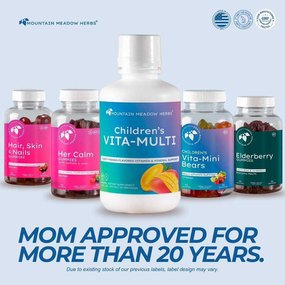 Mountain Meadow Herbs Children's Vita-Multi - Suplemento multivitamínico y mineral líquido para niños con luteína (473 ml)
