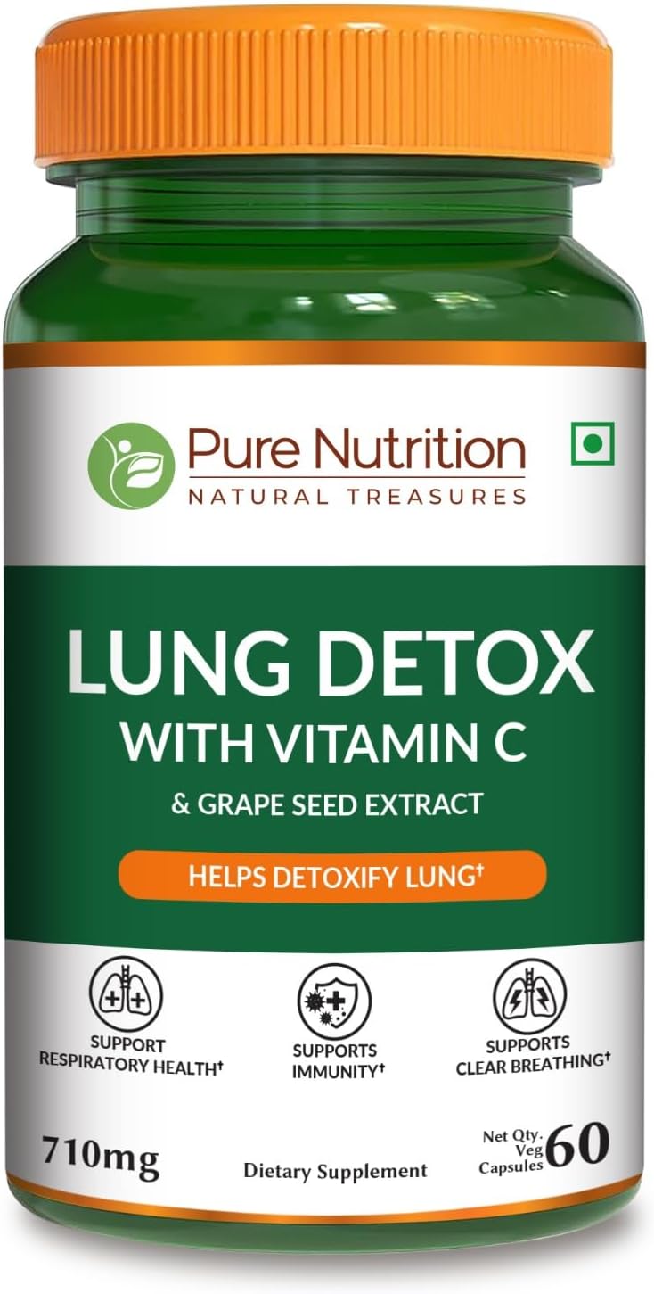 Pure Nutrition Lung Health Supplement | 60 Cápsulas | Fórmula Herbal de Apoyo Pulmonar con Quercetina, Vitamina C, Ortiga, Vasaka, Loto, Regaliz y Jengibre