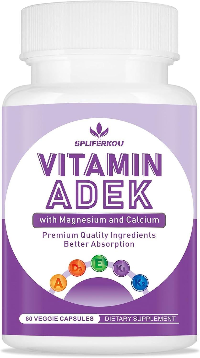 ADEK Vitaminas Complemento: A + D3 + E + K1 + K2 con Minerales y Antioxidantes, Sin Gluten, 60 Cápsulas