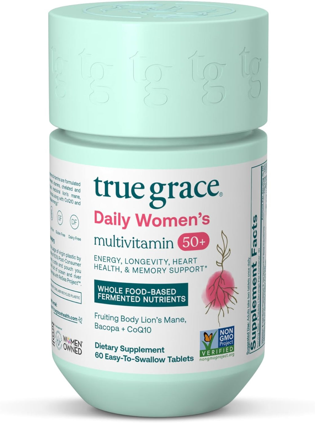 True Grace Multivitamínico Diario Mujeres 50+ - 60 Comprimidos - Vegano, Sin Gluten Ni Soja