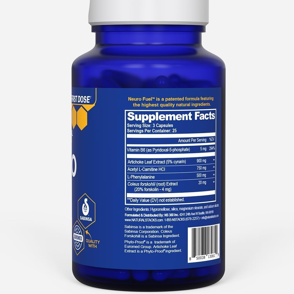 Natural Stacks NeuroFuel Original - Suplemento Nootrópico para la Concentración y Memoria - 75 Cápsulas