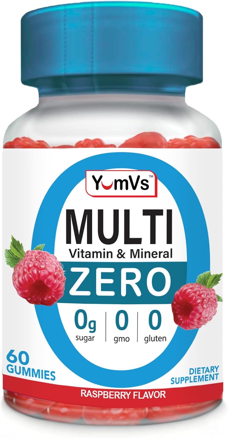 YUM-V'S Multivitamin Zero Gummies - Gomitas Multivitamínicas Sin Azúcar con Sabor a Frambuesa Natural, 60 Gomitas