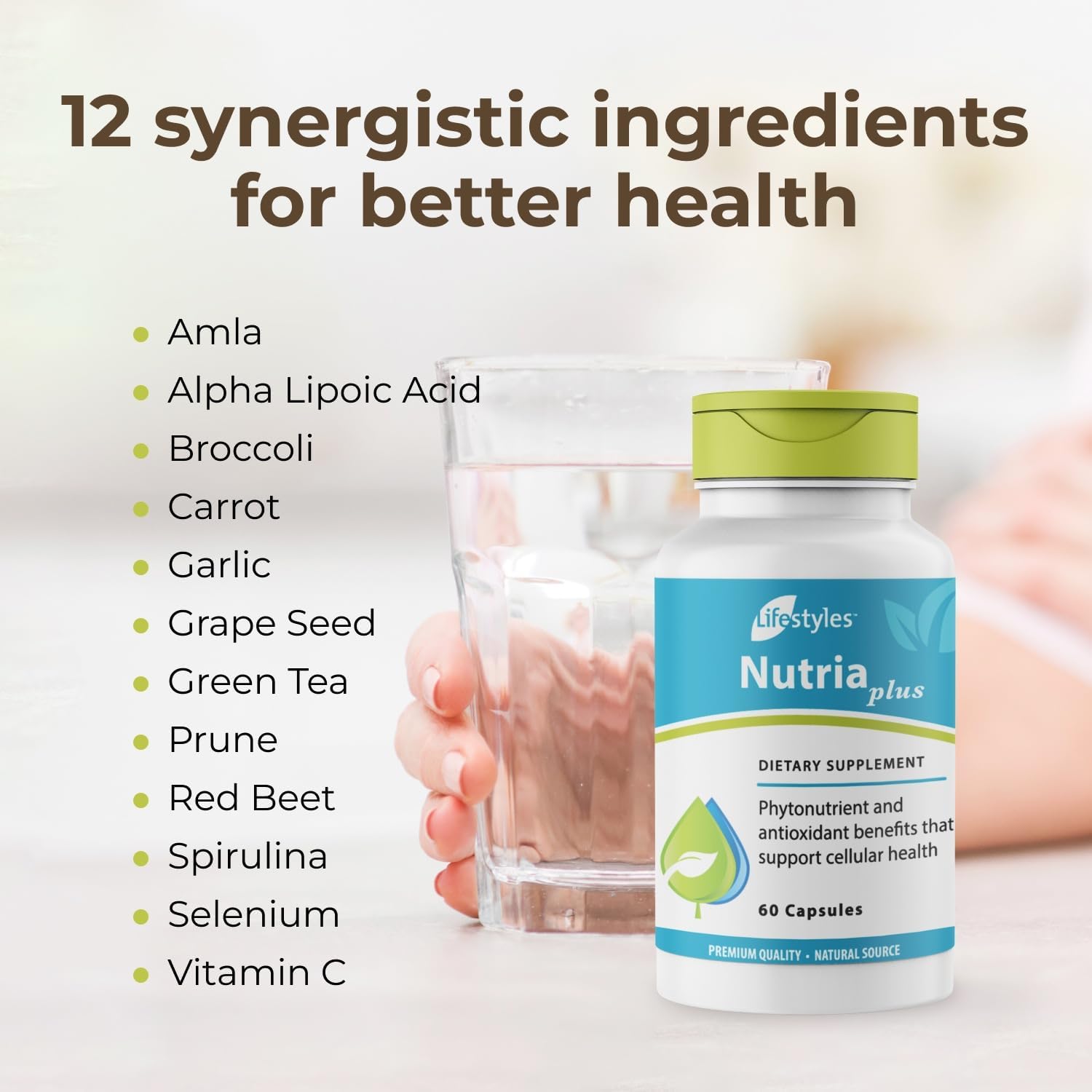 Lifestyles NutriaPlus Antioxidant Supplement - Herbal Immune Support & Multivitamin with Selenium, Vitamin C, Green Tea, Garlic, and More – Made in Canada – 60 Cápsulas