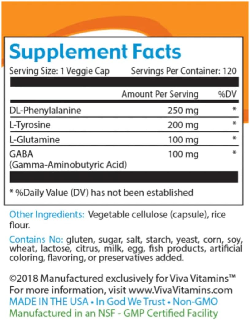 Viva Vitamins PMA Positive Mental Attitude - Suplemento para el Estado de Ánimo (60 Cápsulas)