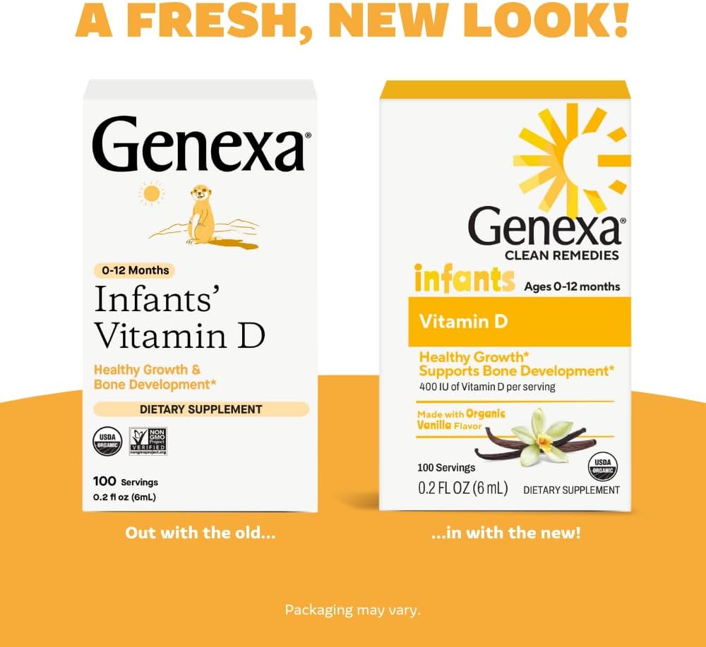 Genexa Gotas de Vitamina D para Bebés - Sabor Vainilla Orgánica - 270 dosis (3 frascos)