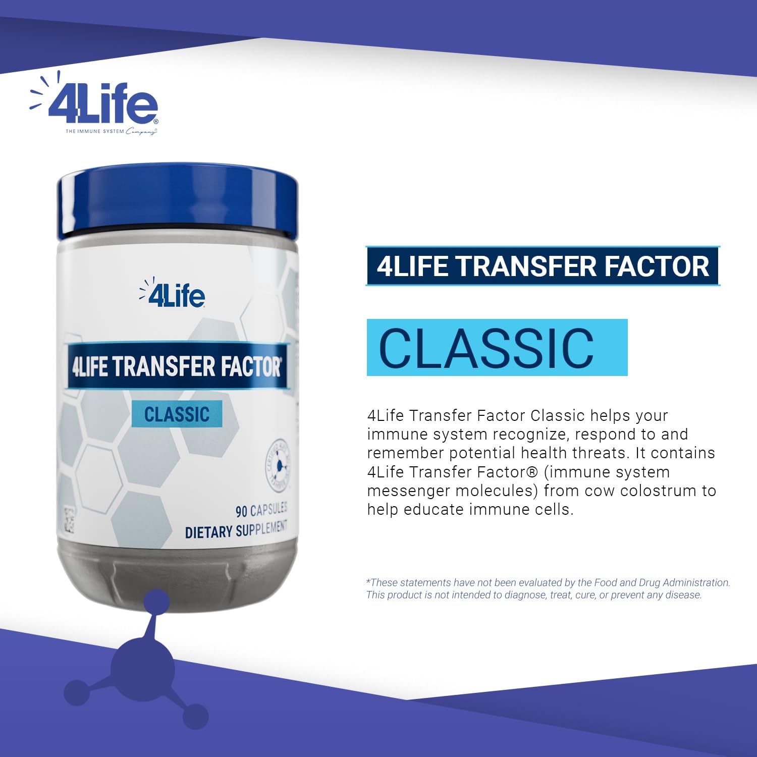 4Life Transfer Factor Classic - Apoyo Inmunológico con Calostro, 90 Cápsulas Vegetales