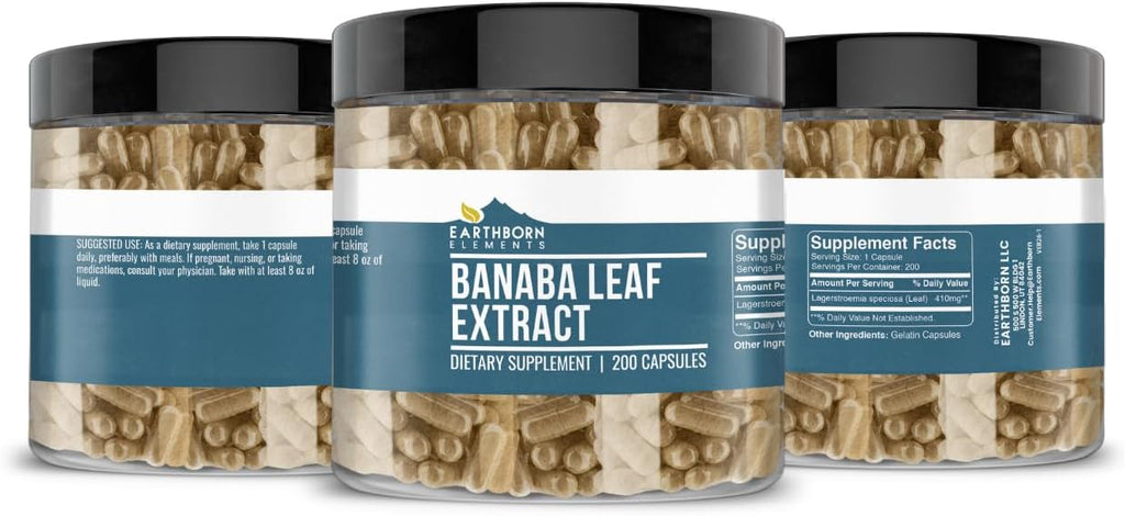 Earthborn Elements Extracto de Hoja de Banaba 200 Cápsulas, Puro y Sin Diluir, Sin Aditivos