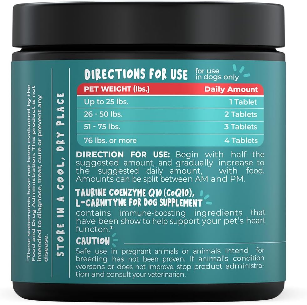 PET LOL Taurina para Perros con L-Carnitina y CoQ10, 120 Comprimidos Masticables