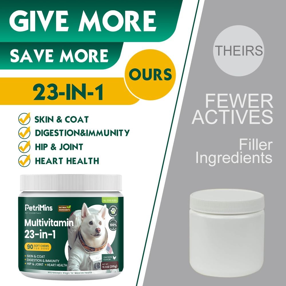 PetriMins 23-in-1 Multivitamínico para Perros con Glucosamina y Omega-3 – 90 Golosinas Sabor Pollo