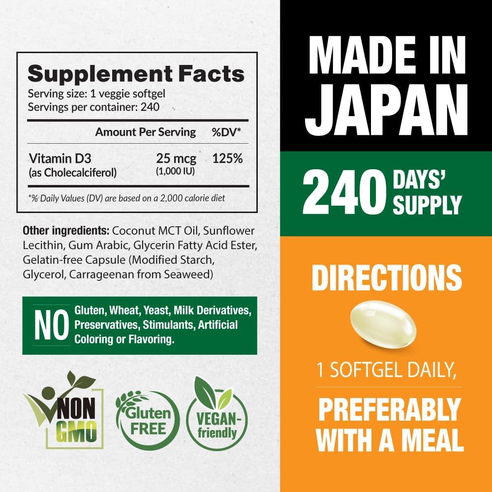 LABO Nutrition Liposomal Vitamin D3 - 1000 IU Vegano, 240 Cápsulas