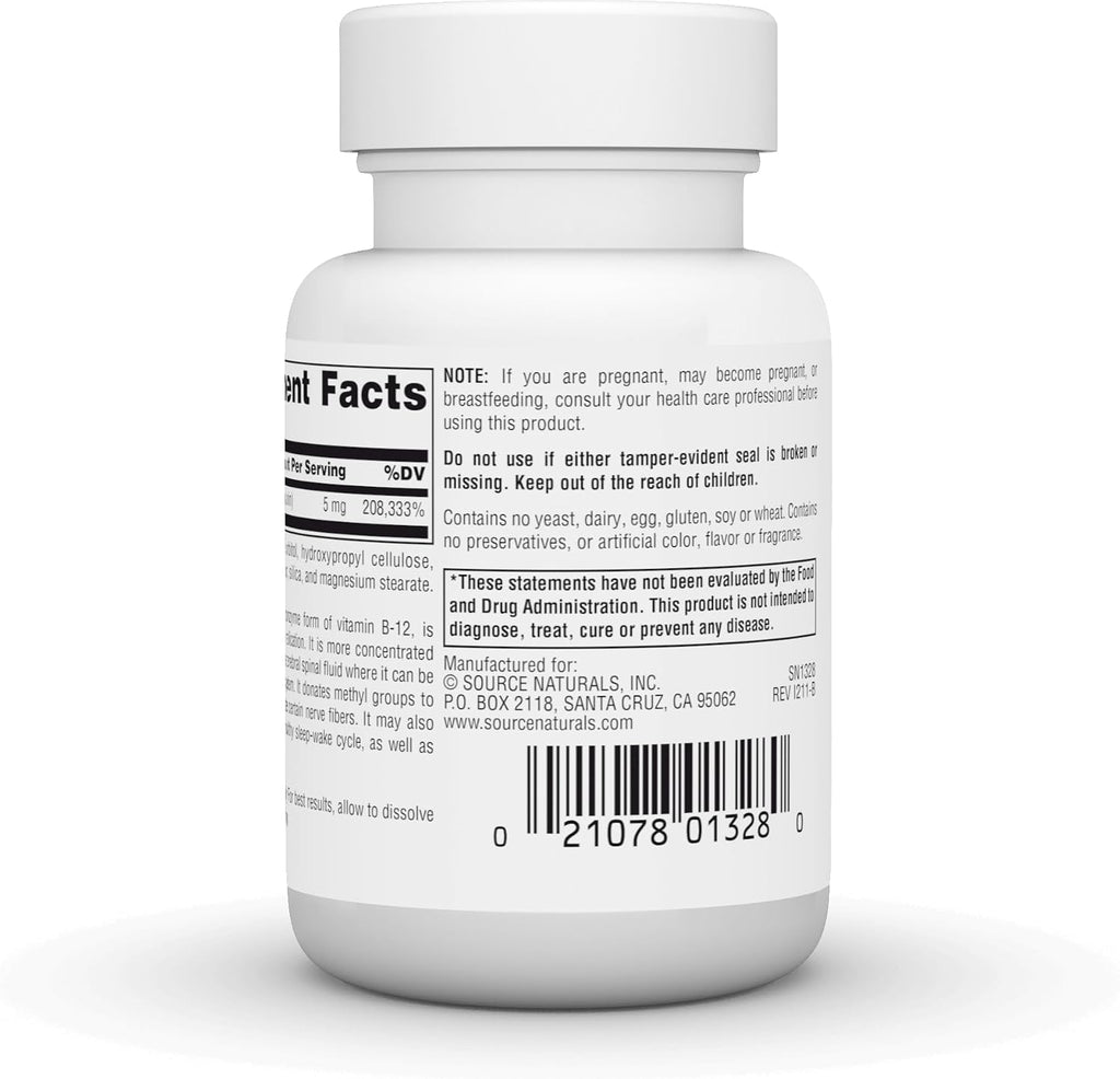 Source Naturals Metilcobalamina Vitamina B12 - Sabor Cereza - 5 mg - 30 Comprimidos